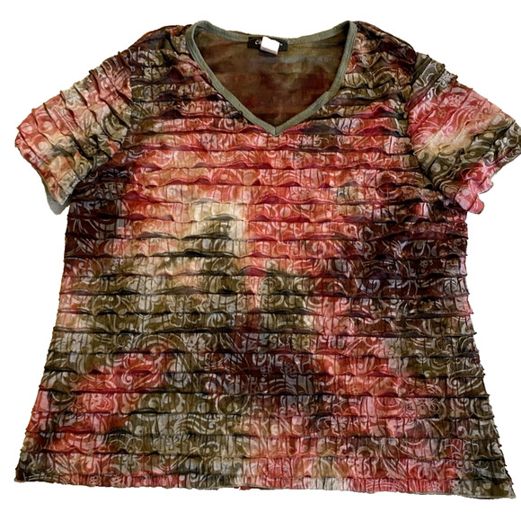 Only Nine Woman Blouse Plus Size 2X VNeck Ruffled Multicolor Boho Pullover Top - Picture 1 of 10